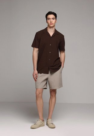 Relaxed Fit Orta Bel Düz Erkek Bej Şort