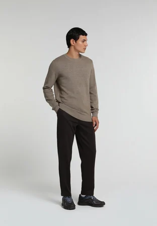 Regular Fit Orta Bel Düz Paça Erkek Kahverengi  Pantolon