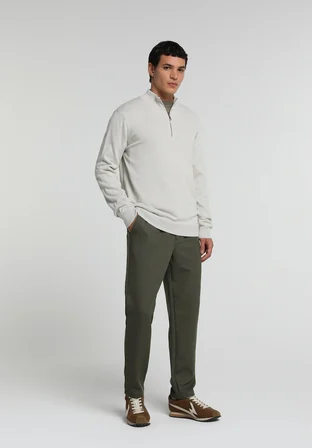 Regular Fit Orta Bel Düz Paça Erkek Yeşil  Pantolon