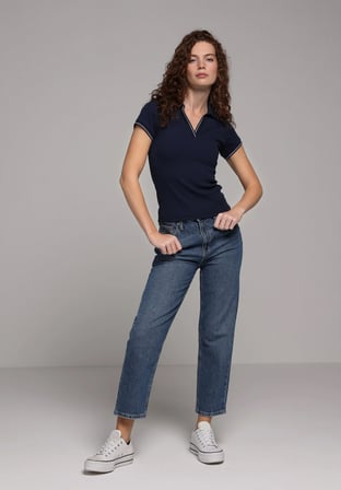 Straight Fit   Kadın Mid İndigo Denim Jean Pantolon