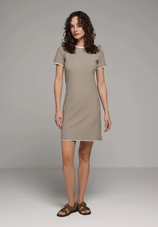 Slim Fit Düz Kadın Yeşil Kısa Kol Elbise