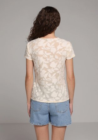 Slim Fit   Kadın Ekru Kısa Kol Tişört