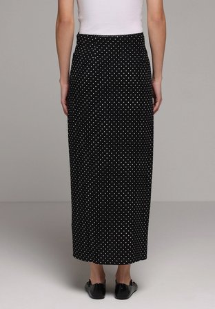 Maxi Length Puantiyeli Fermuarlı Kadın Siyah Etek