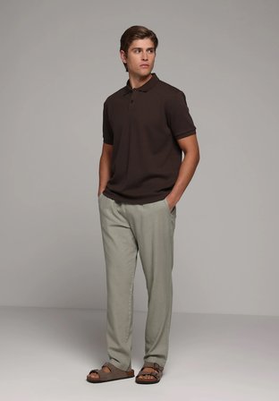 Regular Fit Orta Bel Düz Paça Erkek Yeşil  Pantolon