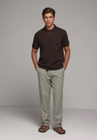 Regular Fit Orta Bel Düz Paça Erkek Yeşil  Pantolon