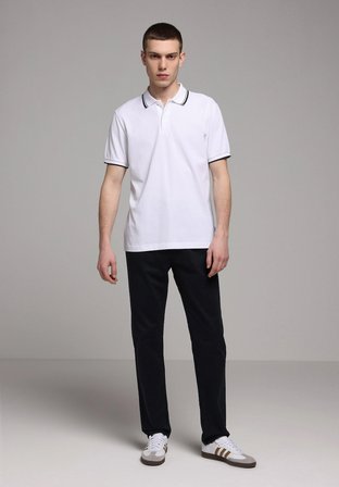 Regular Fit Polo Yaka Düz Erkek Beyaz Kısa Kol Tişört