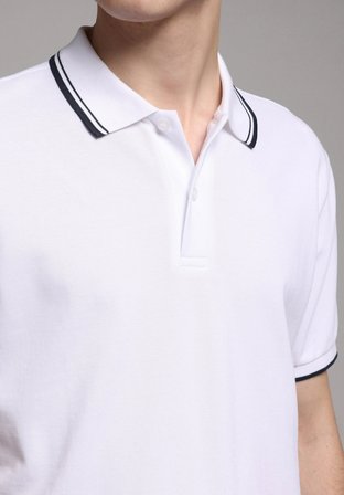 Regular Fit Polo Yaka Düz Erkek Beyaz Kısa Kol Tişört