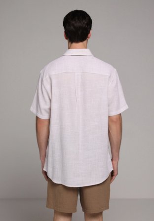 Regular Fit Shirt Neck Düz Erkek Bej Kısa Kol Gömlek
