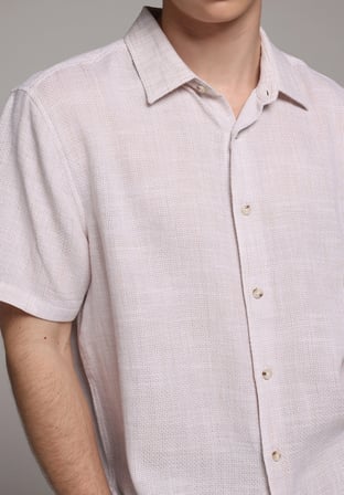 Regular Fit Shirt Neck Düz Erkek Bej Kısa Kol Gömlek