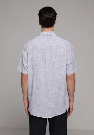 Regular Fit Shirt Neck Düz Erkek Mavi Kısa Kol Gömlek
