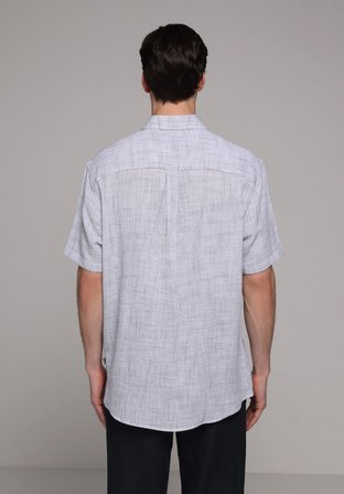 Regular Fit Shirt Neck Düz Erkek Mavi Kısa Kol Gömlek