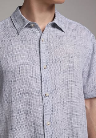 Regular Fit Shirt Neck Düz Erkek Mavi Kısa Kol Gömlek