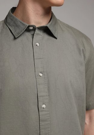 Regular Fit Shirt Neck Düz Erkek Yeşil Uzun Kol Gömlek