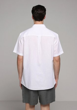 Regular Fit Shirt Neck Düz Erkek Beyaz Uzun Kol Gömlek