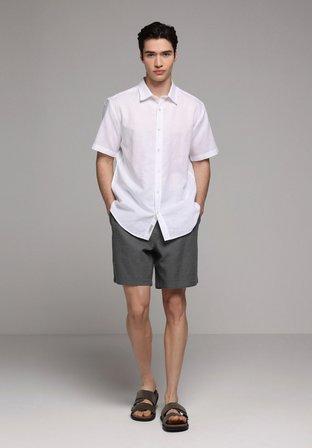 Regular Fit Shirt Neck Düz Erkek Beyaz Uzun Kol Gömlek