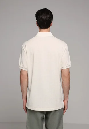 Regular Fit Polo Yaka Düz Erkek Bej Kısa Kol Tişört