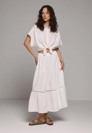 Maxi Length Düz  Kadın Beyaz Etek