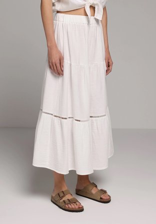 Maxi Length Düz  Kadın Beyaz Etek