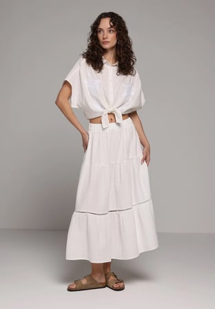 Maxi Length Düz  Kadın Beyaz Etek