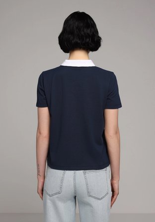 Regular Fit Polo Yaka Düz Kadın Lacivert Kısa Kol Tişört