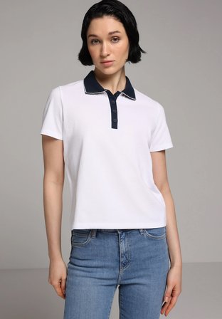 Regular Fit Polo Yaka Düz Kadın Beyaz Kısa Kol Tişört