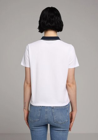 Regular Fit Polo Yaka Düz Kadın Beyaz Kısa Kol Tişört