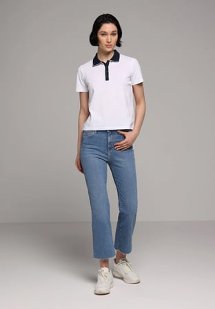 Regular Fit Polo Yaka Düz Kadın Beyaz Kısa Kol Tişört