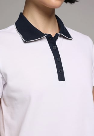 Regular Fit Polo Yaka Düz Kadın Beyaz Kısa Kol Tişört