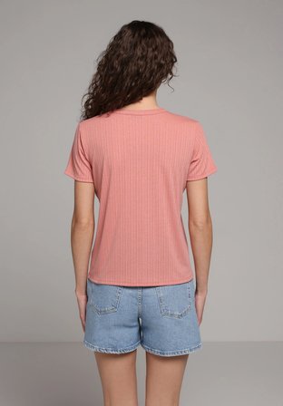 Regular Fit Yuvarlak Yaka Düz Kadın Pembe Kısa Kol Tişört
