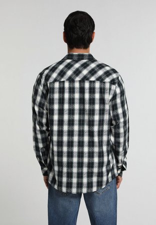 Regular Fit Shirt Neck Ekoseli Erkek Yeşil Uzun Kol Gömlek