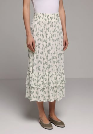 Maxi Length Metraj Baskılı  Kadın Ekru Etek