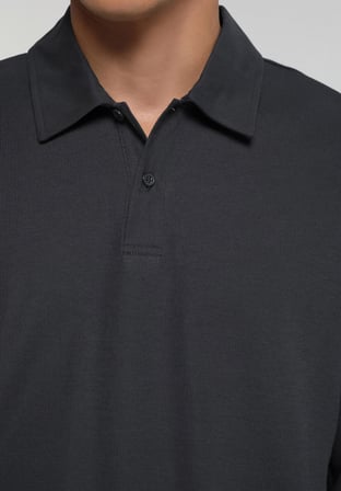 Relaxed Fit Polo Yaka Düz Erkek Antrasit Uzun Kol Tişört