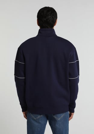 Relaxed Fit Dik Yaka Düz Erkek Lacivert Sweatshirt