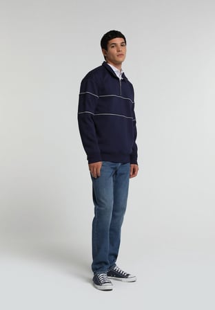 Relaxed Fit Dik Yaka Düz Erkek Lacivert Sweatshirt