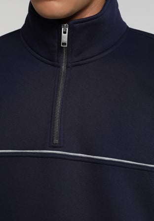Relaxed Fit Dik Yaka Düz Erkek Lacivert Sweatshirt