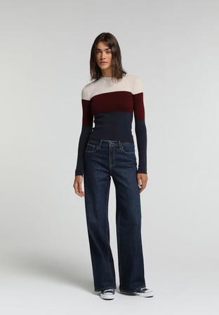 Slim Fit Yuvarlak Yaka Çizgili Kadın Çok Renkli Kazak