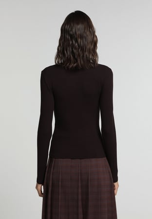 Slim Fit Yuvarlak Yaka Düz Kadın Mor Uzun Kol Tişört
