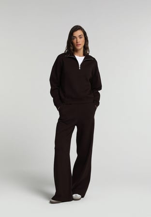 Regular Fit Fermuarlı Düz Kadın Mor Sweatshirt