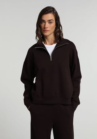 Regular Fit Fermuarlı Düz Kadın Mor Sweatshirt