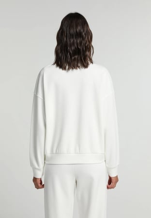 Regular Fit Fermuarlı Düz Kadın Beyaz Sweatshirt