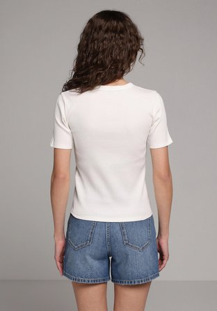 Slim Fit Yuvarlak Yaka Düz Kadın Beyaz Kısa Kol Tişört