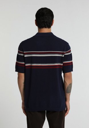 Regular Fit Polo Yaka Jakarlı Erkek Lacivert Kısa Kol Kazak