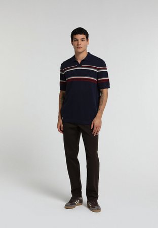 Regular Fit Polo Yaka Jakarlı Erkek Lacivert Kısa Kol Kazak