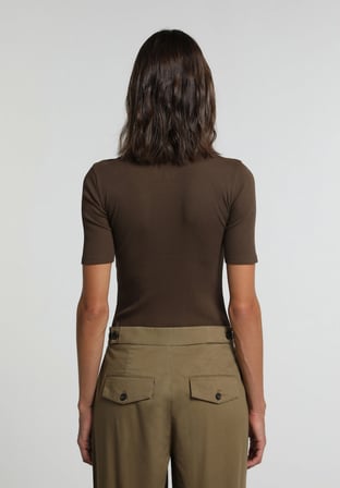 Slim Fit   Kadın Kahverengi  Tişört