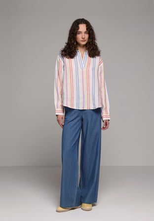 Fashion Fit Shirt Neck Çizgili Kadın Çok Renkli Uzun Kol Gömlek