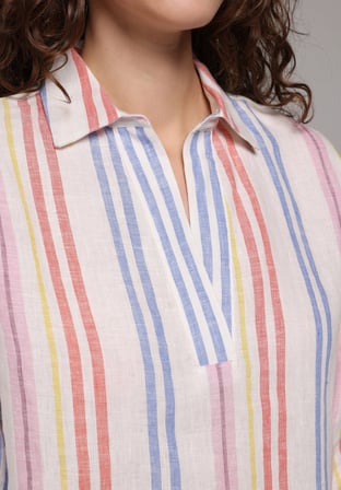 Fashion Fit Shirt Neck Çizgili Kadın Çok Renkli Uzun Kol Gömlek