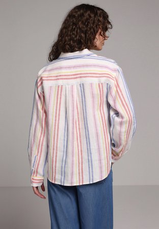 Fashion Fit Shirt Neck Çizgili Kadın Çok Renkli Uzun Kol Gömlek