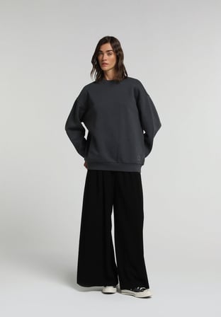 Relaxed Fit Yuvarlak Yaka Baskılı Kadın Antrasit Sweatshirt