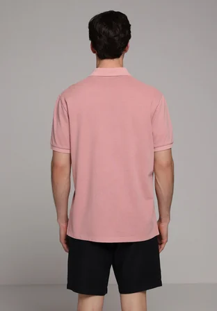 Regular Fit Polo Yaka Düz Erkek Pembe Kısa Kol Tişört