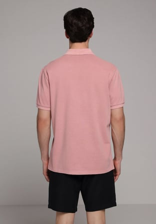 Regular Fit Polo Yaka Düz Erkek Pembe Kısa Kol Tişört
